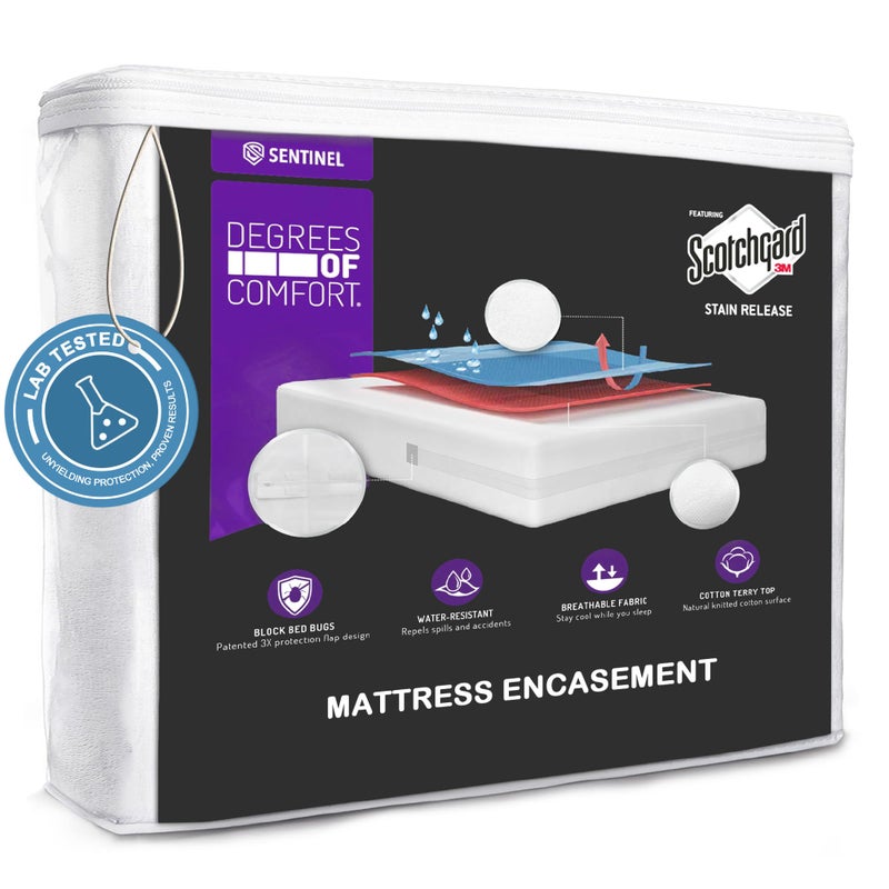 Degrees of Comfort غطاء مرتبة توين XL، غطاء بسحاب من ستة جوانب مع طلاء مقاوم للبقع من 3M سكوتشغارد، حاجز قماشي مضاد للحساسية، يناسب مرتبة بعمق 9-12 إنش - Image 1